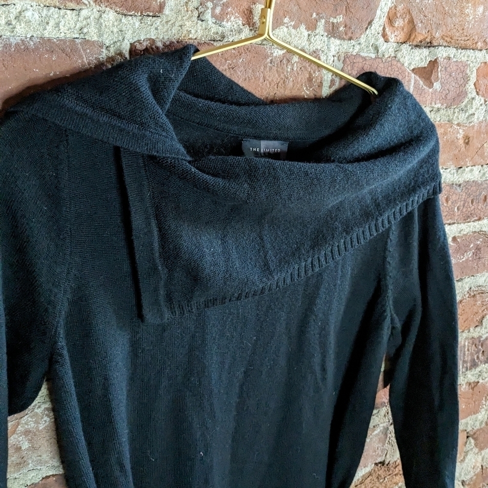 The Limited Medium Black Wool Blend Cowl Neck Knit Sweater Dress w/ Belt